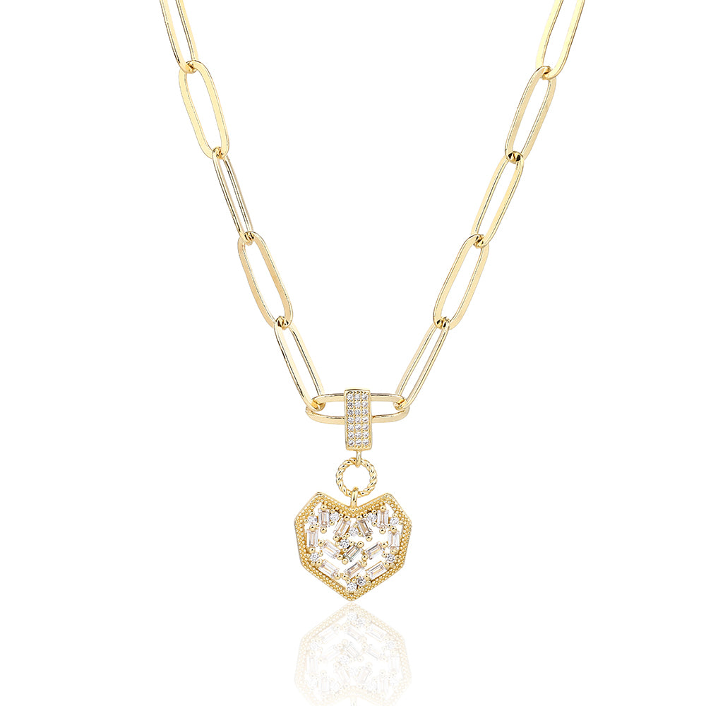 שרשרת משובצת עשוייה פליז בציפוי זהב 925