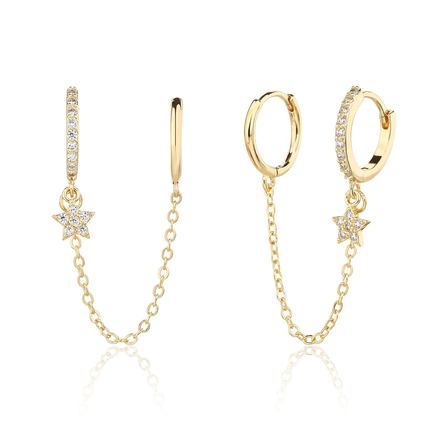עגילי שני חורים מכסף אמיתי 925 בציפוי זהב 14k