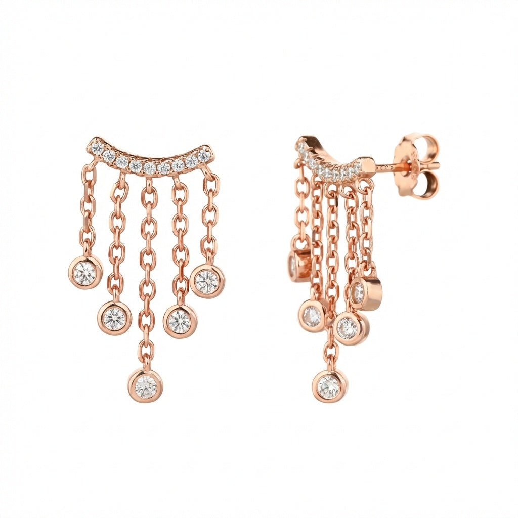 עגילים נופלים מכסף אמיתי 925 בציפוי זהב אדום 14k