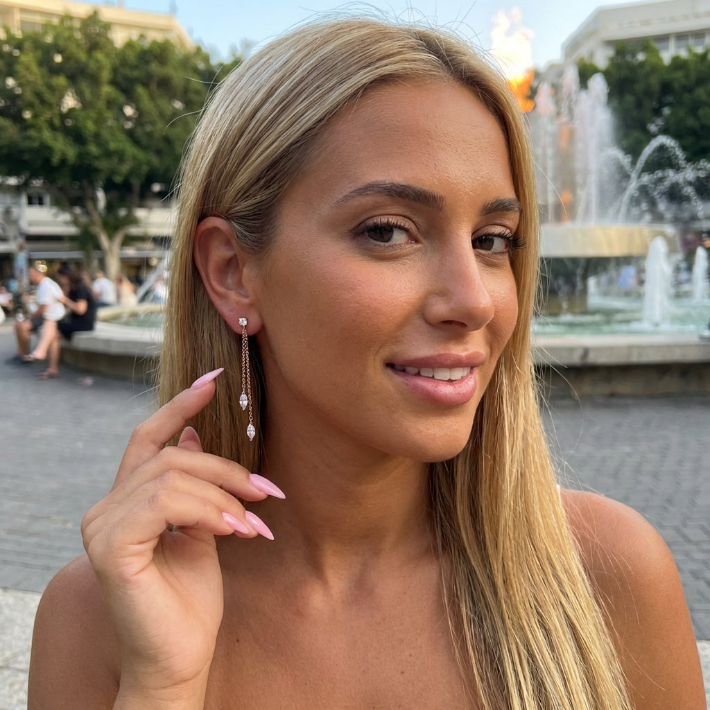 עגילים נופלים מכסף אמיתי 925 בציפוי זהב אדום 14k