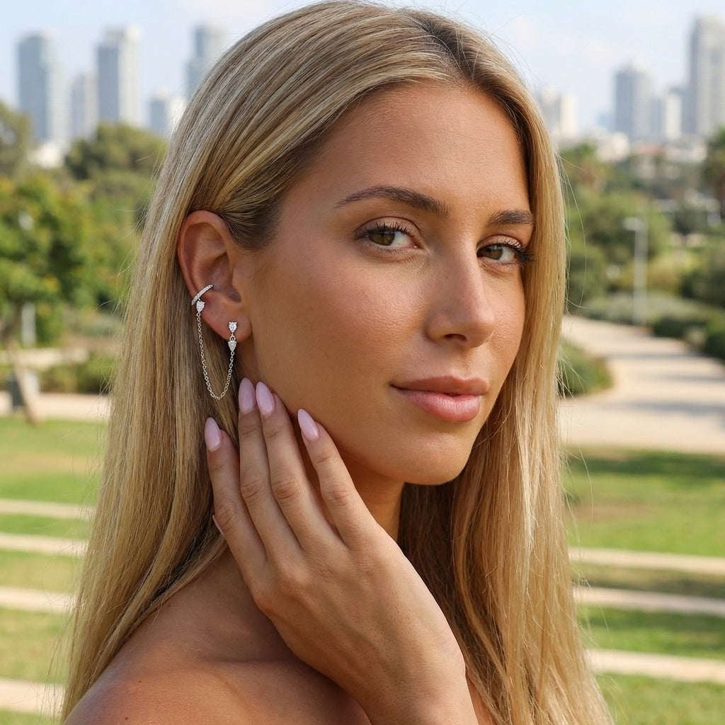 עגילי שני חורים מכסף אמיתי 925