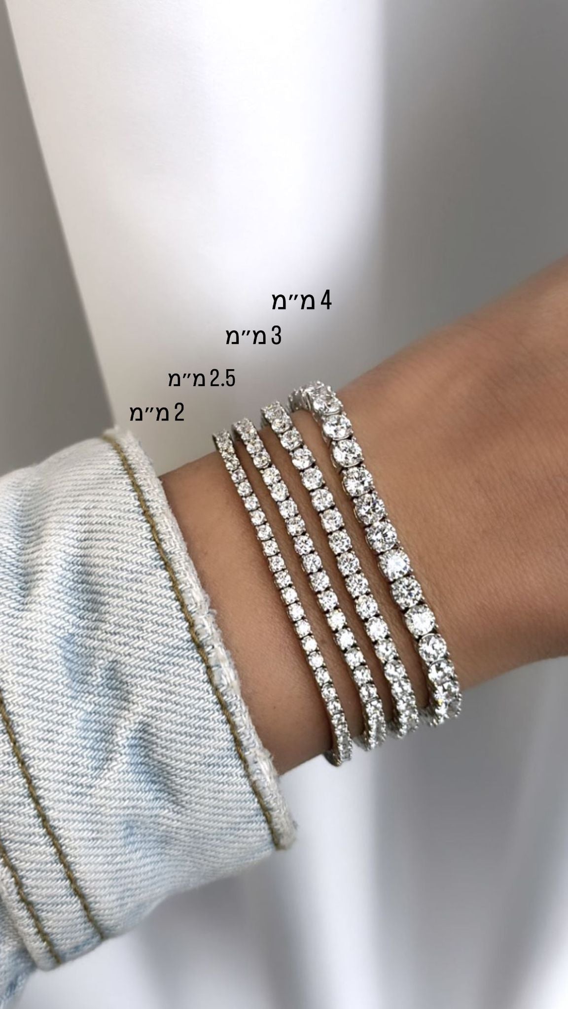 צמיד טניס מכסף אמיתי משובץ אבני זרקון 1-4 מ״מ